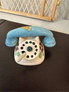 Ceramic Decorative Retro Telephone Teal and White Food Storage Jar